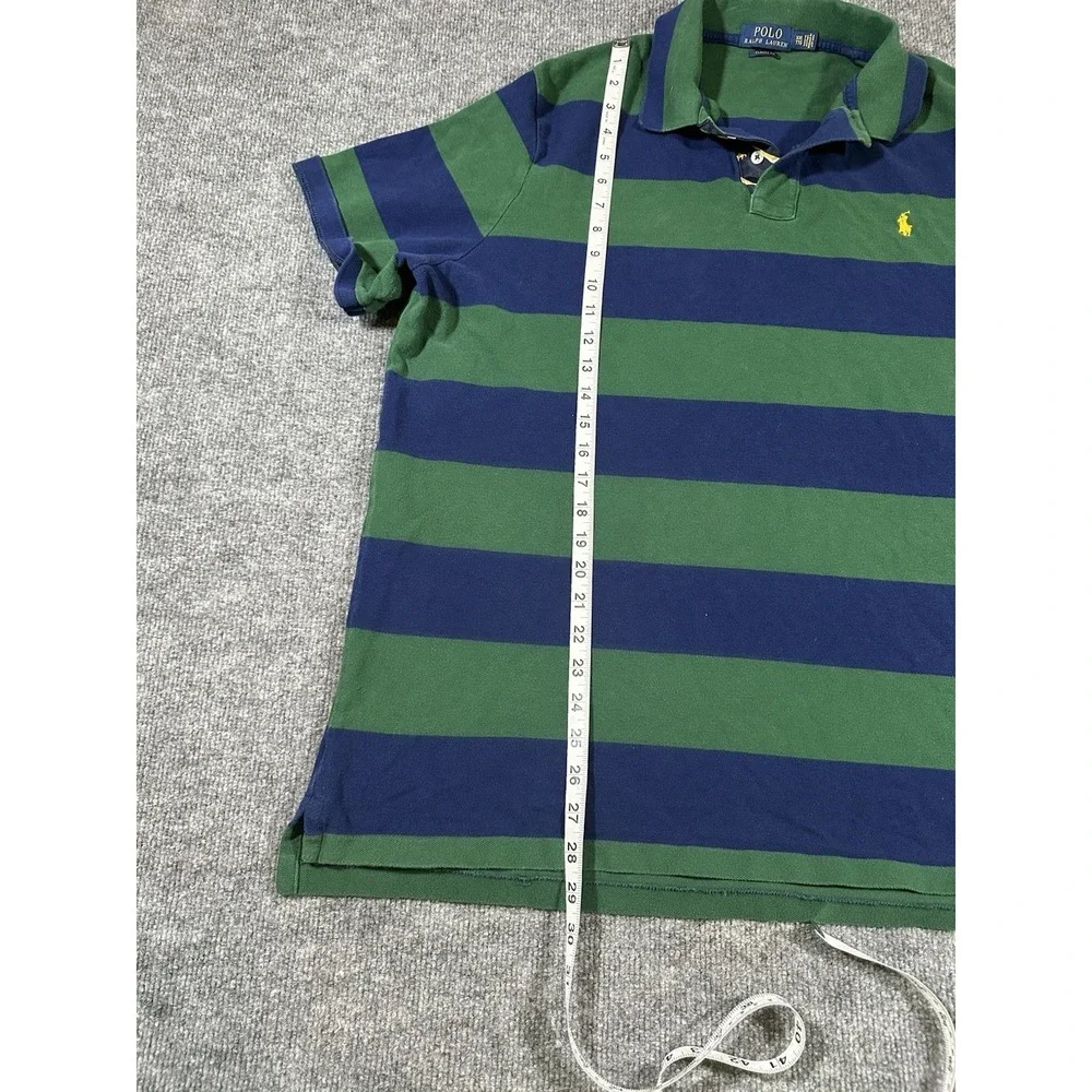 Polo Ralph Lauren Men's XXL Green Blue Striped Rugby Shirt Classic Fit